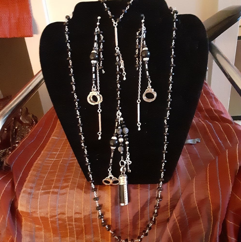 Blackand Sterling Handcuff Jewelry Set